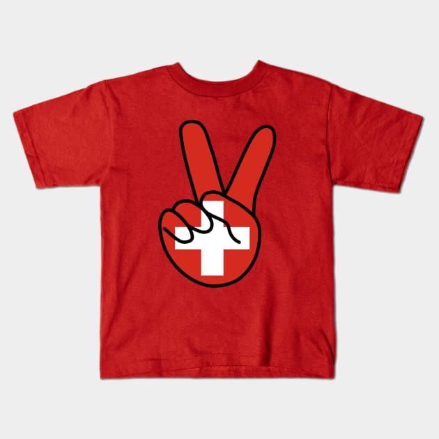 Switzerland Flag V Sign Kids T-Shirt by DiegoCarvalho